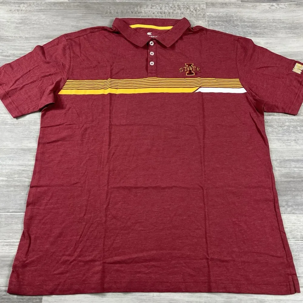 Men's 2XL Colosseum Cardinal Iowa State Cyclones‎ No Problemo Polo Shirt NWOT